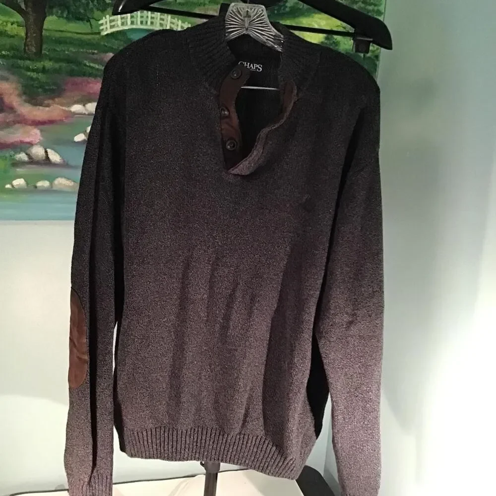 Chaps Men's Grey and Brown Jumper